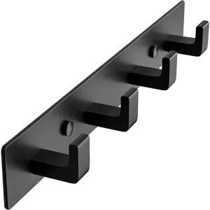 Black Coat Rack Wall Mount - 12.5 inch Modern Metal Hook Rail with 4 Right-Angle Hooks, Drill-Mounted Organizer for Coats, Hats, Bags in Entryway, Bathroom, Bedroom (1 Pack)