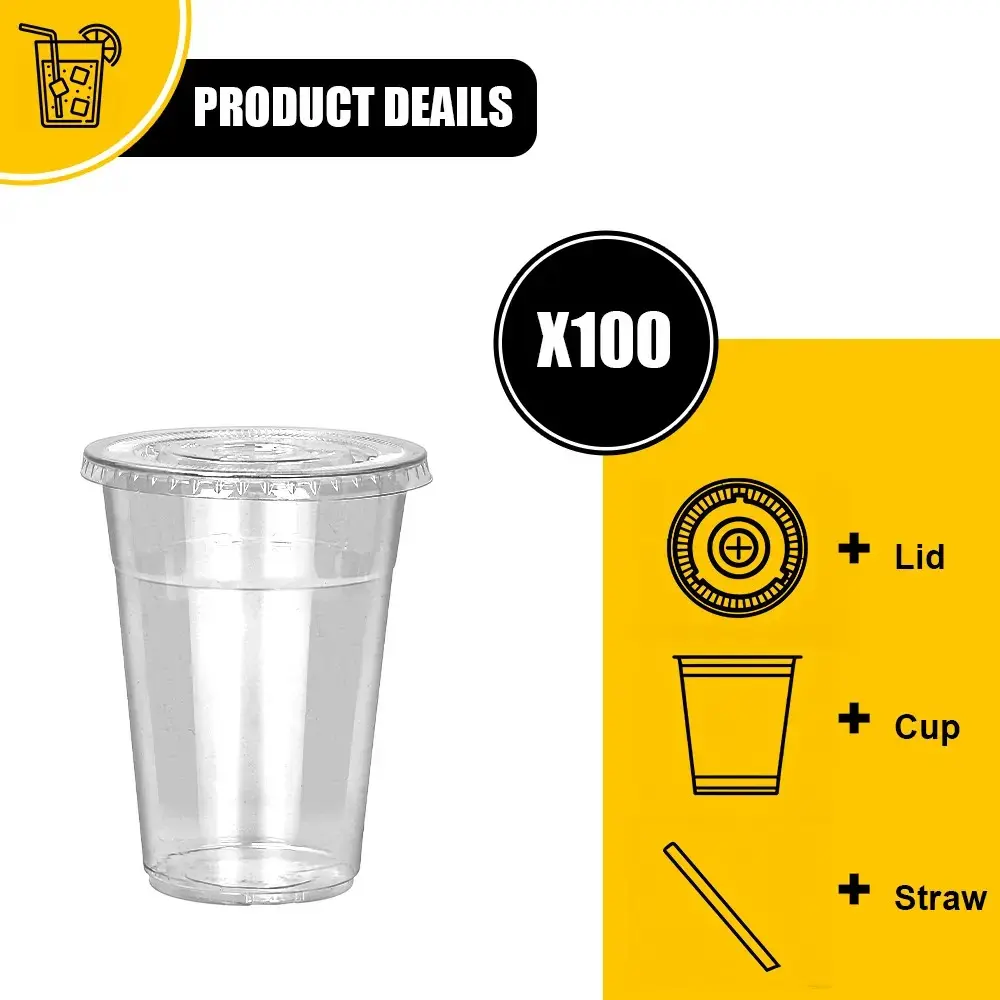 100-Pack Disposable Transparent BPA-Free Plastic Iced Coffee Cups with Lids and Straws, 16oz-20oz-24oz Sturdy Cups for Parties, Picnics (Home, Festive & Party Supplies),summerwins
