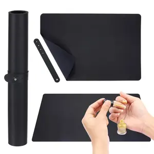 Nail Art Table Mat, Foldable Nail Mat for Nail Tech Soft PU Leather Pillow Manicure Pad Nail Training Cushion Waterproof Nail Arm Rest Pad for Acrylic Nail Makeup Salon Home(Black)
