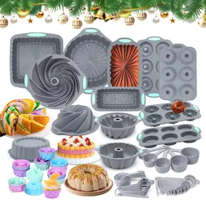 71/46/25-Piece Silicone Baking Set, Non-Stick Kitchen Baking Trays, Includes Cake Pan, Chiffon Cake Pan, Donut Pan, Charlotte Cake Pan, Square Cake Pan, and Loaf Cake Pan. Dishwasher and oven safe，Mother’s Day Gift.  Mother's Day Gifts，SummerVibes Cupcake