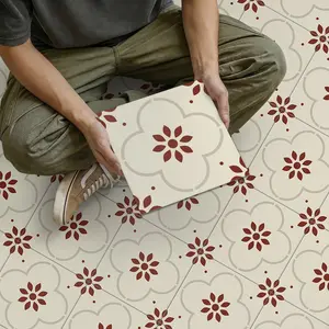 10pcs Modern Geometric Floor Tiles, Waterproof Removable PVC Stickers, Non-Slip Design, Kitchen & Bathroom, 7.87x7.87 & 11.81x11.81 Inches
