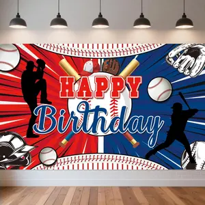 Large Baseball Birthday Banner, Happy Birthday Baseball Party Decorations, Baseball Theme Backdrop Photo Background, for Boys Fans Teens  Party Backdrop