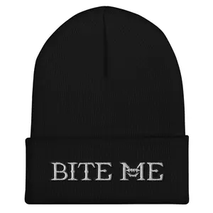 BITE ME EMBROIDERED CUFFED BEANIE