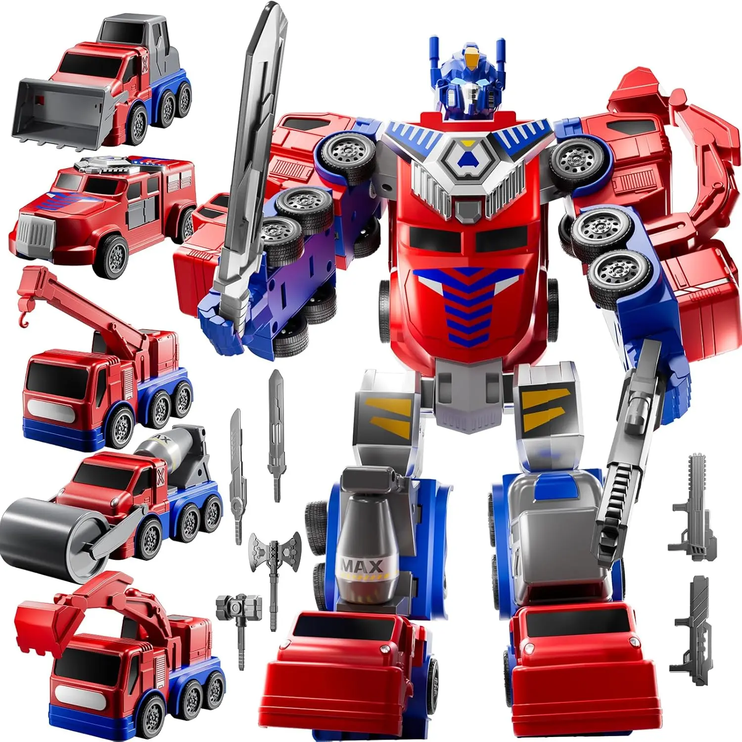 5-in-1 Detachable Magnetic Transforming Robot Toy - Educational DIY Transportation Playset with Magnet Parts for Stable Construction, Combines Into 1 Large Robot, Children Development Tool for 4-6 Years, Ideal Birthday Gift