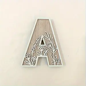 1PC Floral Carved Wooden Letter Wall Decal, Rustic Style Wood Letter Wall Decor, Room Name Identifier, Wedding Decoration, French Country Home Decor