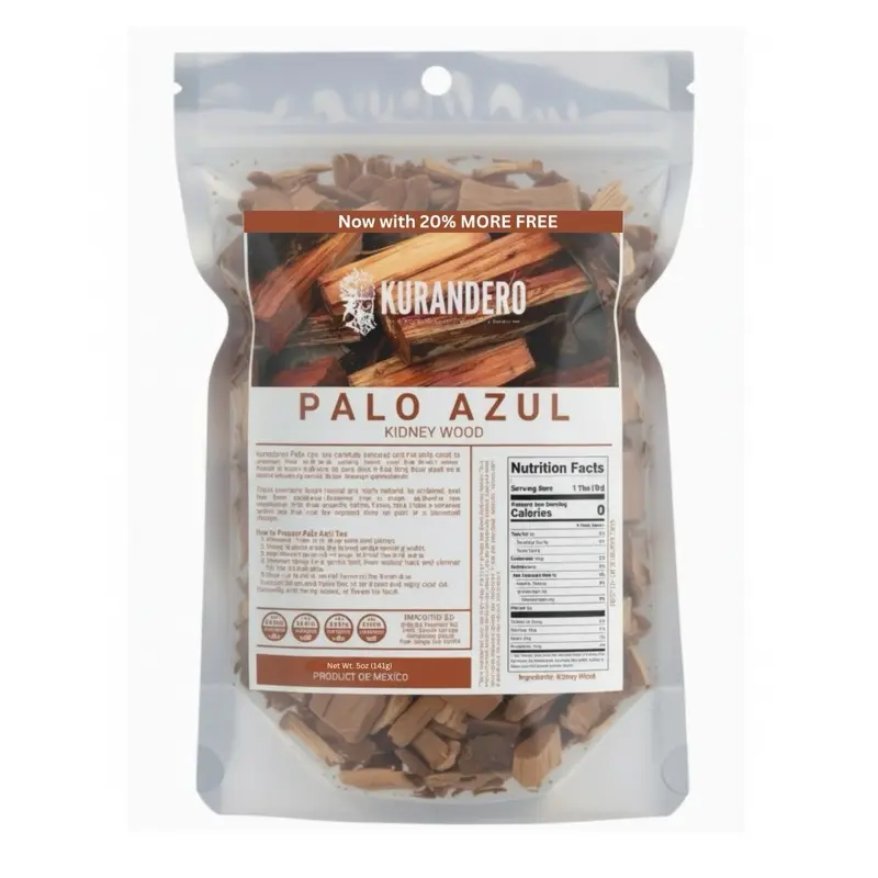 KURANDERO Palo Azul Herbal Tea (Kidney Wood) – 5 oz (141g) – 100% Natural Palo Azul Bark Chips – Traditional Herbal Infusion from Mexico – Caffeine-Free, Vegan, Farm-Grown