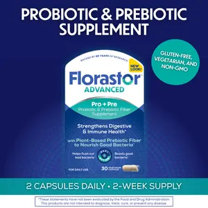 Florastor Select Pro+Pre Daily Probiotic and Prebiotic Supplement for Women and Men, Boosts Good Bacteria, Saccharomyces Boulardii CNCM I-745