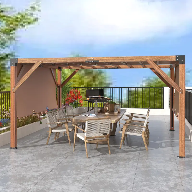 GARVEE 12'X 14' Cedar Wood Pergola,Wood Patio Pergola with Retractable Shade Canopy,All-Season Durability, High-Wind Rating,Shade for Outdoor Patio, Deck, Garden, and Entertaining