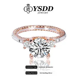 【#18 Fireworks】Antique-inspired Three stone S925 vvs D/E Color Synthetic Moissanite Ring  1-3Carat
