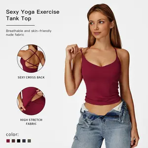 MFVIM  Women's  Yoga Vest with Built-in Bra Cross Back Sports Top Workout Compression Shirt Cloud Feeling Tank Bra Stretchable Activewear  compression shirts workout tops