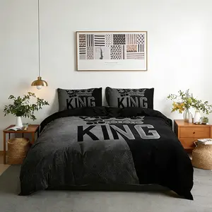 King Crown Pattern Duvet Cove Set, 3 Piece Includes 1 Duvet Cove+ 2 Pillowcases no insert , Soft Comfortable Fabric, Simple Bedroom Decor, Perfect Birthday Gift