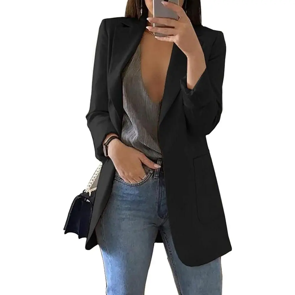 Women's Casual Open-Front Blazer - Lightweight Long Sleeve Jacket for Business Office, a Comfortable Wardrobe Staple