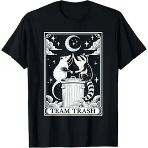 Soft & Comfy T shirt Tarot Card Vintage Team Trash Crescent Moon Opossum Raccoon T-Shirt