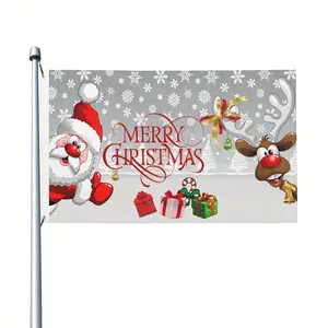 MERRY CHRISTMAS Flag 90X150Cm Outdoor Indoor Outside Santa Claus Deer Yard Garden Decor Gift Banner Sign 3X5 Ft