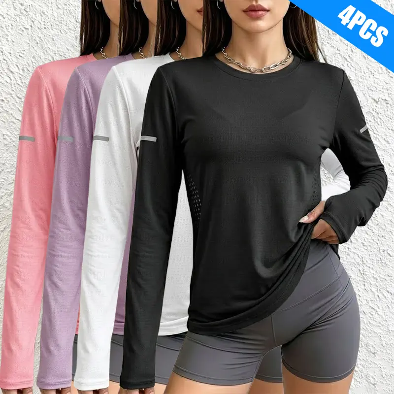 Set of 4 women’s long-sleeve shirts — very casual wear, outdoor sports tops, suitable for hiking, leisure, and office wear