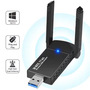 USB WiFi Adapter for Desktop PC 1300Mbps WiFi 5G/2.4G USB 3.0 Wireless Adapter with WiFi Antenna for Win11/10/7 WiFi Dongle for Desktop PC Laptop Internet Network Wi-Fi Card USB Wireless Adapter