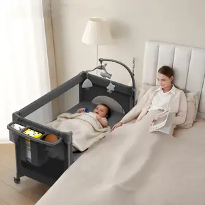 4 in 1 Baby Bassinet, Pack and Play with Mattress , Baby Crib with Wheels and Mosquito Net, Bedside Bassinet Sleeper with Baby Changing Pad , Portable Playpen Foldable Playard for babies and toddlers ,Quickly Assembled and Folded Portable Cribs