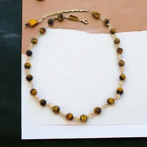 Golden Tiger Eye Wire Wrap Necklace: Handcrafted Statement Jewelry