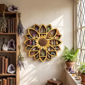 FNYDOX Sunflower Gifts for Women, Sunflower Decor Wooden Wall Floating Shelves with Lifelike Flower & Bee Accents, Trinket Crystal Display Shelf Boho Decor for Home Bedroom Living Room, Birthday Gift for Her