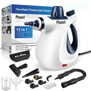 Phueut Handheld Pressurized Steam Cleaner with 11-Piece Accessory Set, Multi-Surface All-Natural Steamer for Home, Upholstery, Car Cleaning