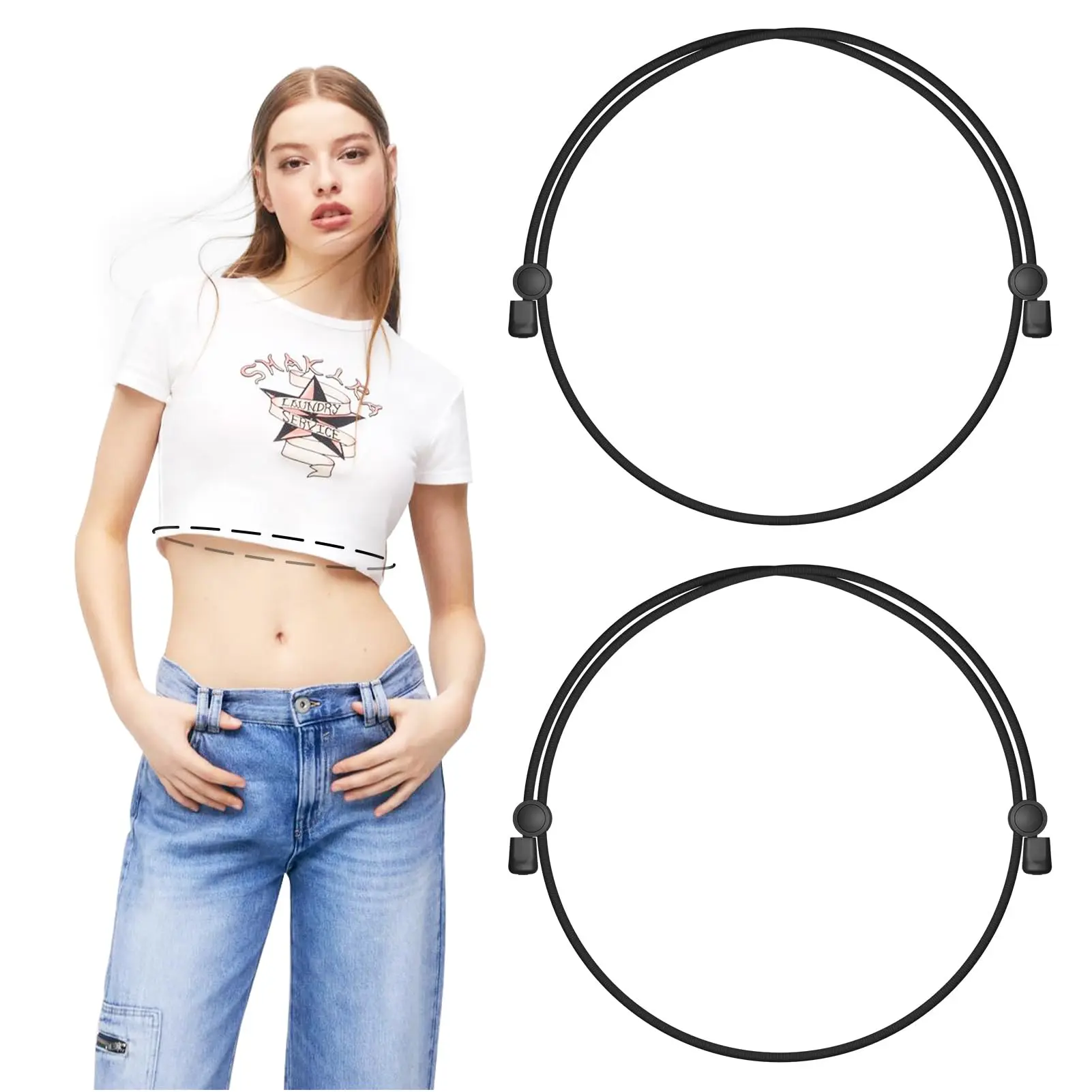 Women's 2-Pack Adjustable Crop-Tuck Waist Belt - Elastic Band, Stretch Fabric, Easy-to-Use Adjustable Strap for Cropped Sweaters & Shirts, Clean Look, All Sizes Fit for Daily Wear & Festive Party Home Supplies