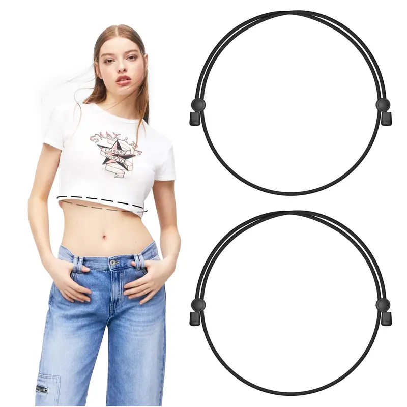 Women's 2-Pack Adjustable Cropped Waist Shirt Tuck Belt - Comfy Elastic Stretch Fabric, Easy-Use Adjustable Strap, Instant Crop Look, All Sizes Fit Casual Wear & Birthdays, Clean Finish, Great Gift (Festive & Party Home Supplies)