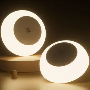 Night Lights Plug into Wall Dusk to Dawn Sensor Warm White Led 0.5W 2 Pack for Bedroom Bathroom Hallway Kitchen Modern Round Design