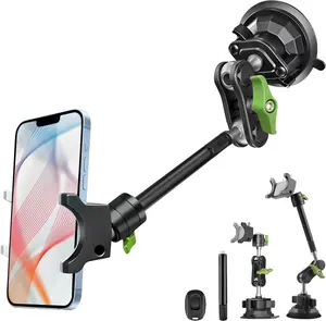 Suction Cup  Phone Mount, 12 in Heavy Duty Metal Cell Phone Holder for Windshield, 360 Rotation Vacuum Magic Arm for  All Smartphone &