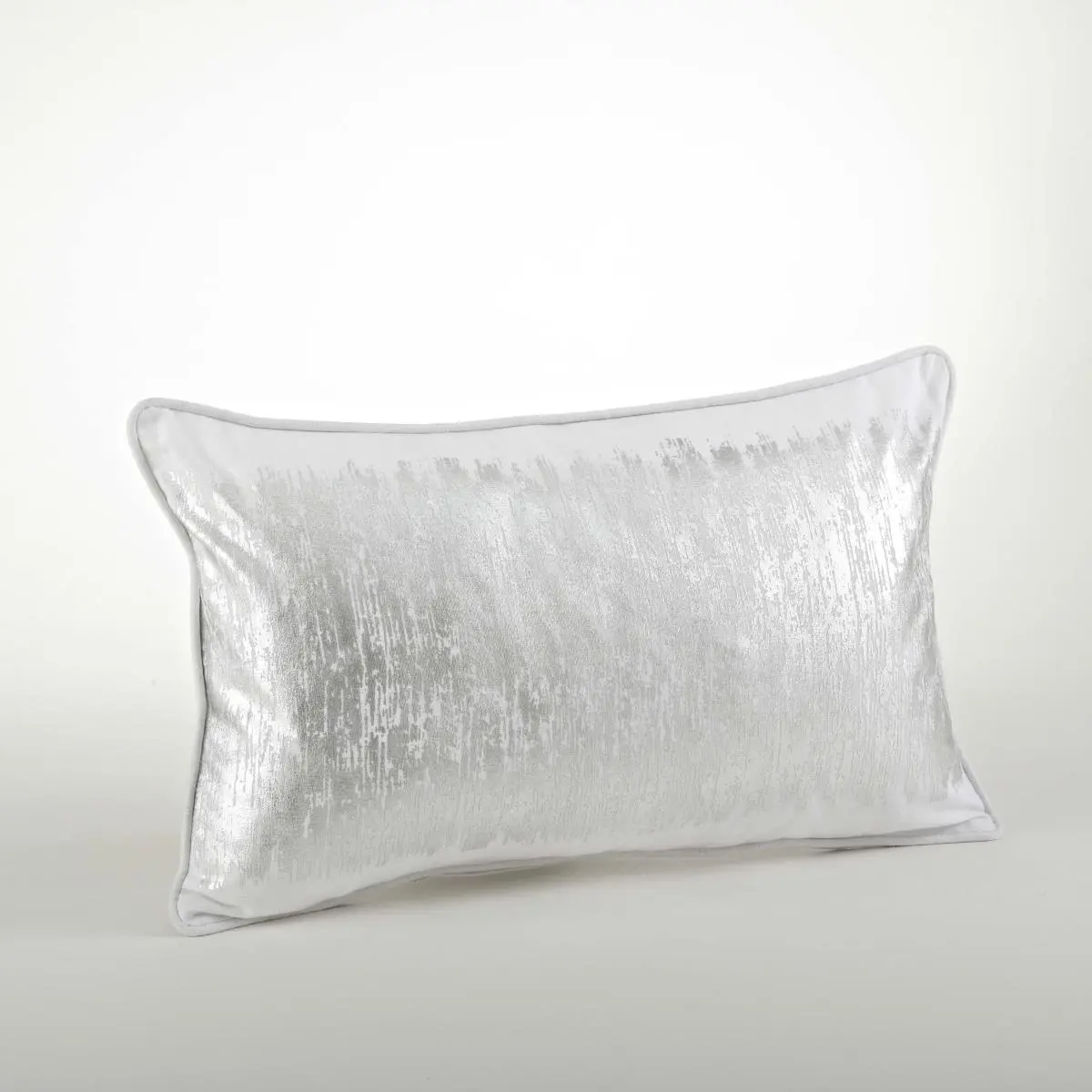 SARO 12" x 20" Rectangular Cotton Pillow - Silver, Metallic Banded Design