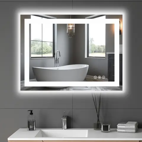 5-Second Anti-Fog Smart Mirror! Stepless Dimmable LED Bathroom Vanity - Dual Front/Back Light, Memory Settings & 4 Sizes (20"-36" White Frame)