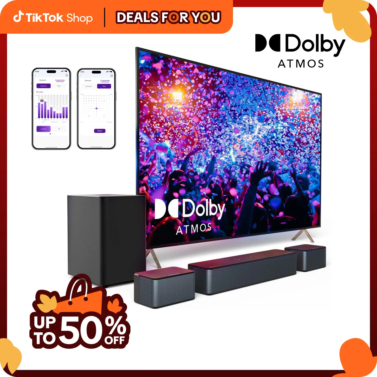 ULTIMEA Poseidon D60 5.1-Channel Dolby Atmos Sound Bar: 410W Peak Power, Subwoofer, 3D Surround Sound, Bluetooth for Smart TV Home Theater, APP Contro