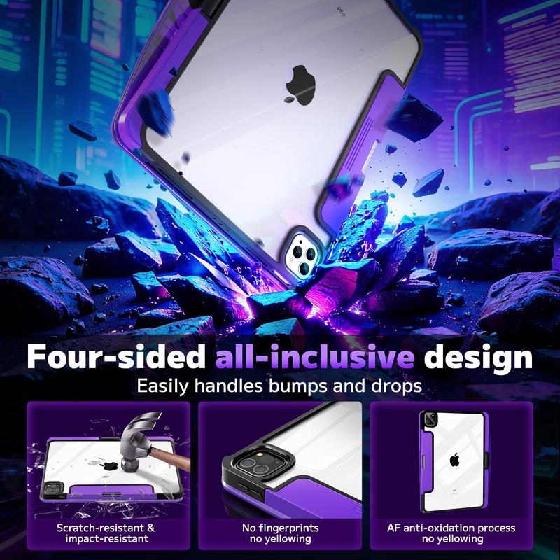 Y2K Dopamine Purple iPad Case With Keyboard- 360° Rotating Multi-Touch Trackpad, RGB Backlit Keyboard, Transparent Back, Pencil Holder, Type-C Charging