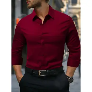 Men's Solid Color Single-Breasted Casual & Office Wear Long Sleeve Shirt Formal Shirts, Business Casual Shirts, Red Dress Shirt For Men, Fall