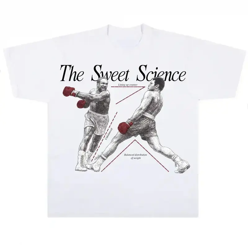 The Sweet Science Vintage Boxing Graphic T Shirt Men Women Retro Boxers Fight Sketch Distressed Washed Oversized Boxy Cotton Tee Y2K Sports Grunge Streetwear Casual Loose Short Sleeve Top