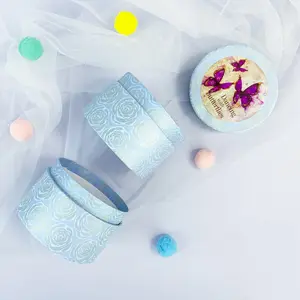 1Pcs Blue Cylindrical Gift Box Storage Box with Butterfly Element, Rose Pattern, Holds Small Makeup Products Candy Jewelry  for Birthday, Valentine's Day