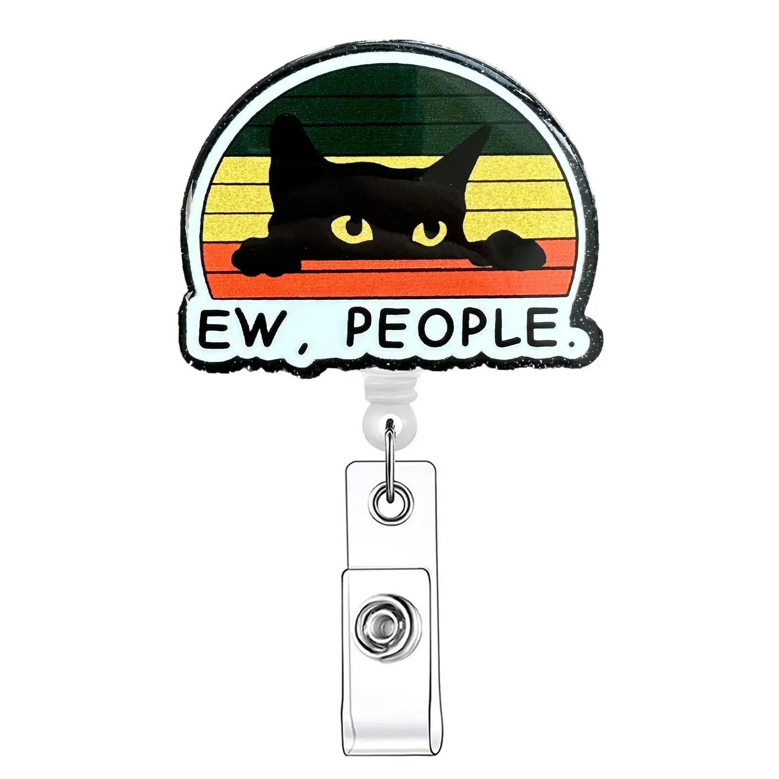 Cartoon Cat Pattern Retractable Badge Reel, 1 Count Cute Acrylic ID Holder with Clip, Badges Supplies for Nurse Doctor Student Office Staff, Funny Badge Reel