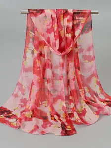 1PC Fashionable and Fresh Ink-Painting Print Cotton Linen Hijab, Cute Print Small Size Headscarf for Women, Muslim Fashionable Everyday Wear, Comfortable and Breathable Beach Long Shawl, Scarf Head Wrap