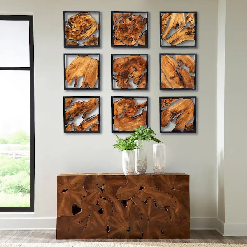 Handmade Live Edge Cedar Wall Art with Black Frame: Rustic Modern Wood Wall Decor, Farmhouse Cabin Wall Hanging