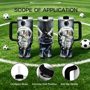 CR7 40oz Tumbler with Handle and Straw Leakproof Stainless Steel Insulated Cup for Hot and Cold Drinks Soccer Fans Sports Water Bottle Perfect for Back To School Sports and Daily Use Perfect for School Gym Playground Sports Daily Use