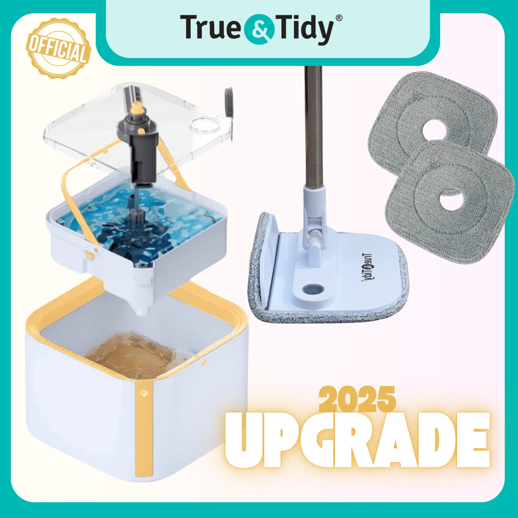 New True & Tidy Spin-11 Pro Mop And Bucket System With Removable Bucket -Two Reusable Mop Pads and Built In Brush Cleaning Microfiber