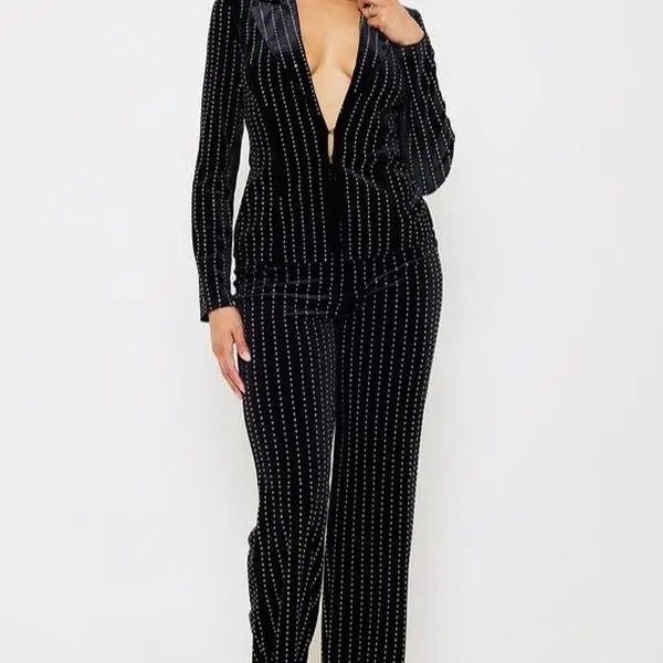 Velvet Rhinestone Blazer Set Womenswear Suit Comfort