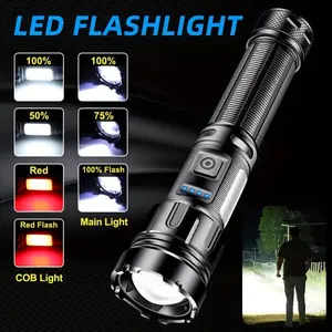 Rechargeable LED Flashlight - High Lumen, High Powered, Gathering Lens, Zoomable, Charge-Free Use, 7 Modes for Camping, Outdoor Emergencies, Home Use, High Powered Flashlight, Rechargeable Led Flashlights