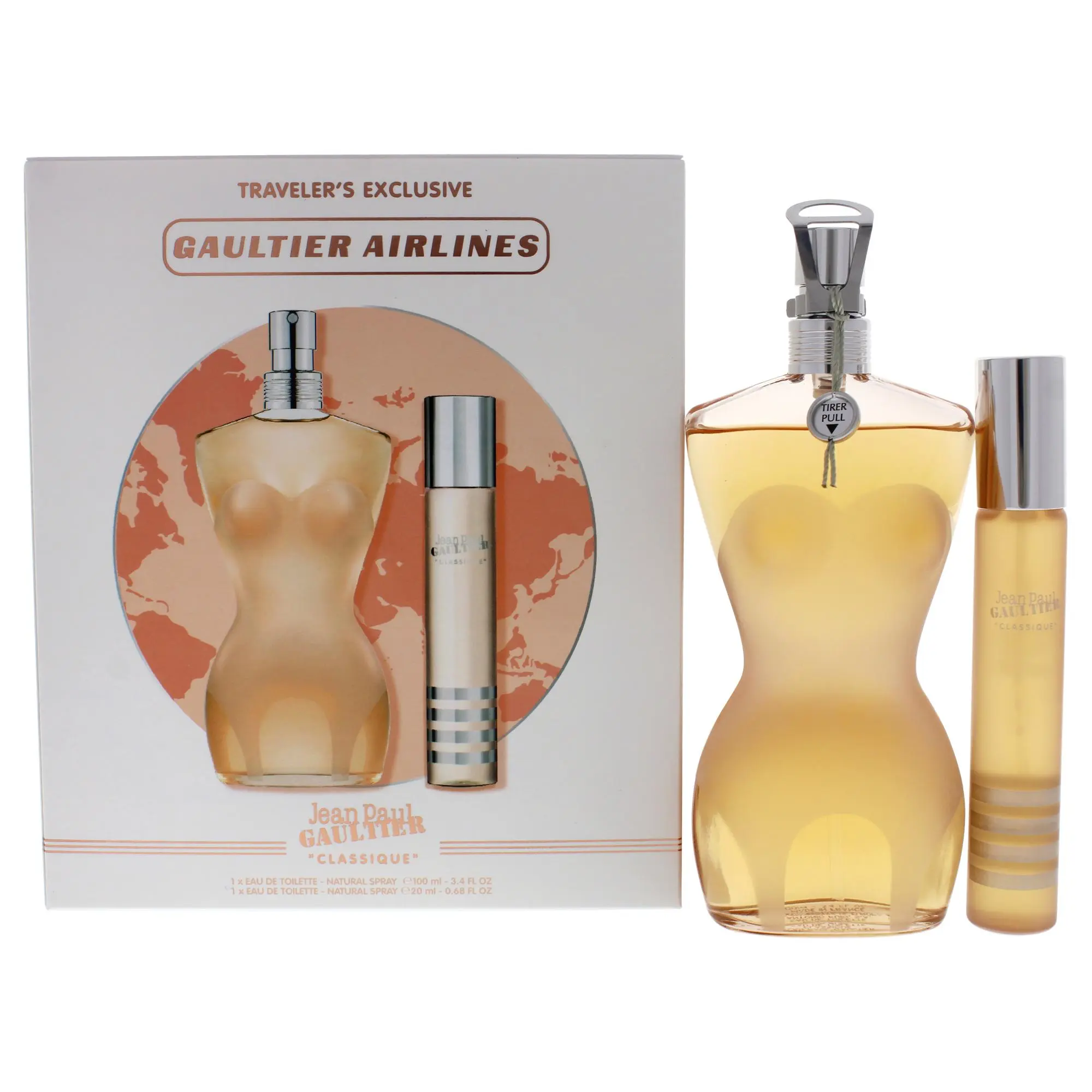 Women's Classique by Jean Paul Gaultier Iconic Fragrance 2-Piece Gift Set - 3.3oz EDT Spray, 0.67oz Convenient Travel Size with Distinct Bottle Shape, Two Piece Set