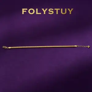 [FOLYSTUY (W171)] Sleek Omega Snake Chain Bracelet with Heart Charm Adjustable Omega Chain Bracelet, Fits All Wrist Sizes