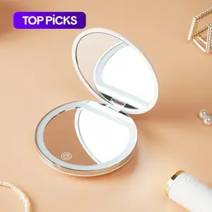 Rechargeable Portable Travel LED Makeup Mirror Handheld Pocket Compact Folding Cosmetic Mirror