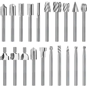 Carving Bits Router Carbide Engraving Bits for Dremel Rotary Tools with 1/8" Shank, 20 count HSS Different Burr Set to Meet Your Different Needs, Durable DIY Woodworking Rotary Tools Accessories