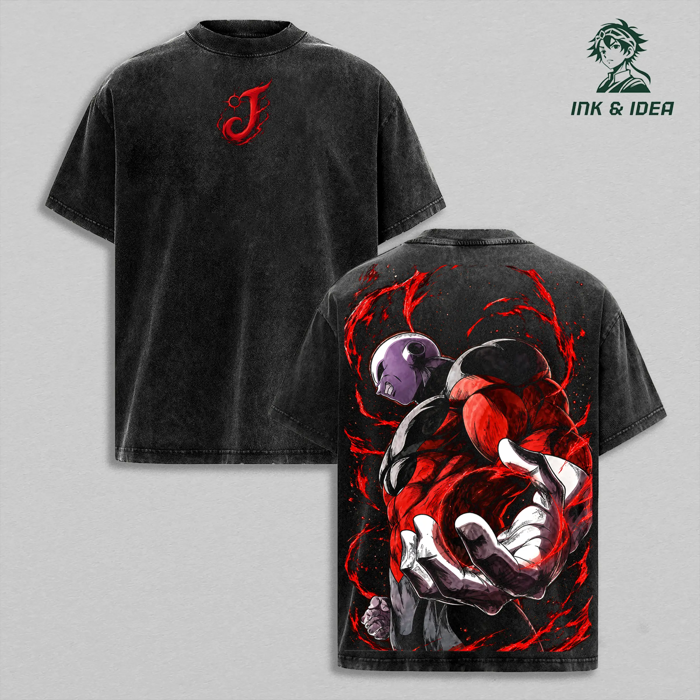 Jiren Red Aura Vintage Washed T-Shirt, Dragon Ball Super Anime Villain Tee, Gym Pump Cover Oversized Power Back Print Heavy Cotton Streetwear Shirt