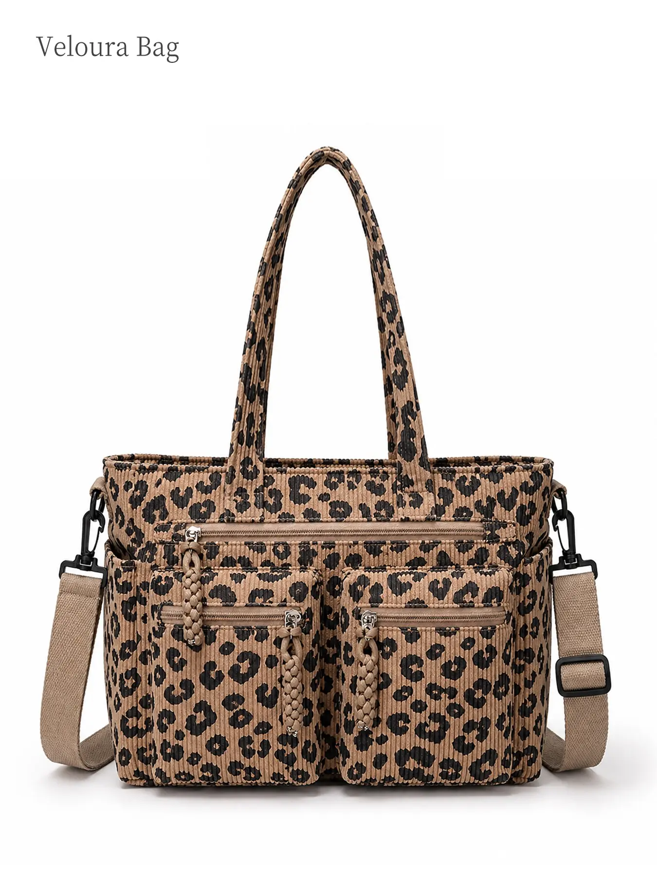 1pc Light Leopard Print Tote Bag for Women, Large Capacity Multi-Pocket Handbag, Shoulder & Crossbody Bag with Zipper Compartments, Lightweight Organizer for Phone, Tablet, Bottle & Essentials, Perfect for Work, Travel, Gym, Shopping, Stylish Gift