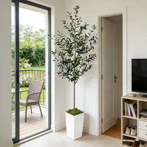 1Pcs 120-200CM Artificial Olive Tree, Realistic Plastic Pot & Moss Included, Perfect for Office Living Room Home Decor, Indoor Plants Decor, Spring Summer Decoration
