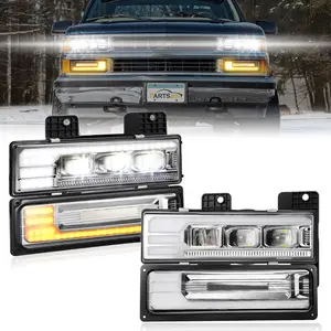 Partsam LED Headlights Assembly DOT Approved with DRL Sequential Turn Signal High/Low Beam Start Animation Lights Chrome Replacement for OBS Truck Silverado C/K 1500/2500/3500 88-98, 6500K 12V IP67